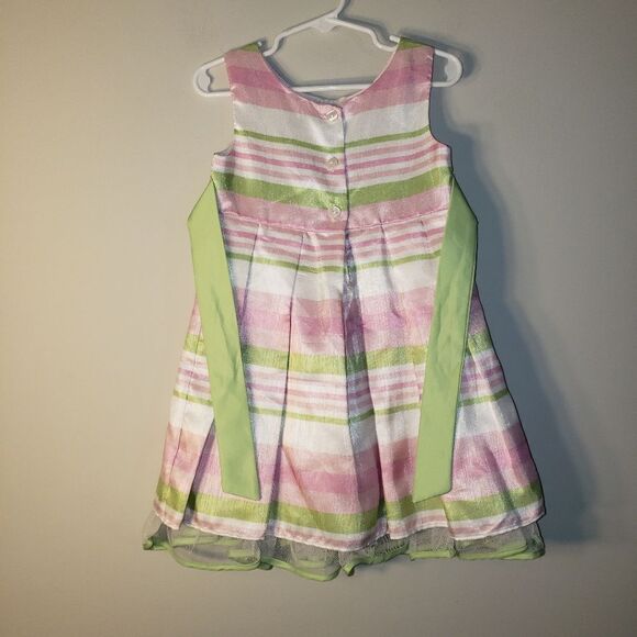 YOUNGLAND WHITE PINK GREEN STRIPE EASTER DRESS SIZE 3T - Picture 4 of 5